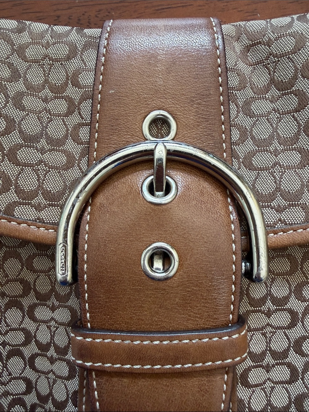 Coach Tan Signature Canvas Shoulder Bag with Brown Leather Trim - Picture 5 of 12